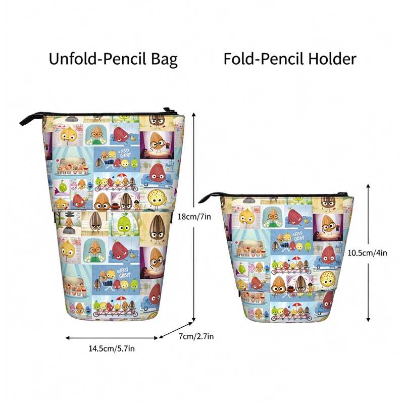 Food Group Cartoon Grid Print Telescopic Teacher Pop-Up Standing Pencil Case