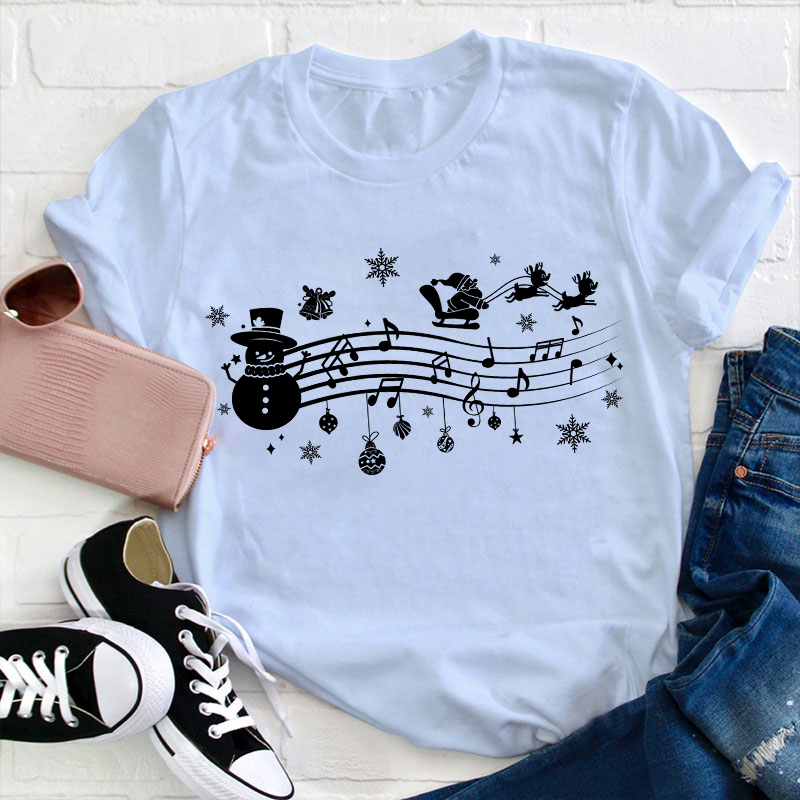 Santa Sleigh Snowman Music Teacher T-Shirt