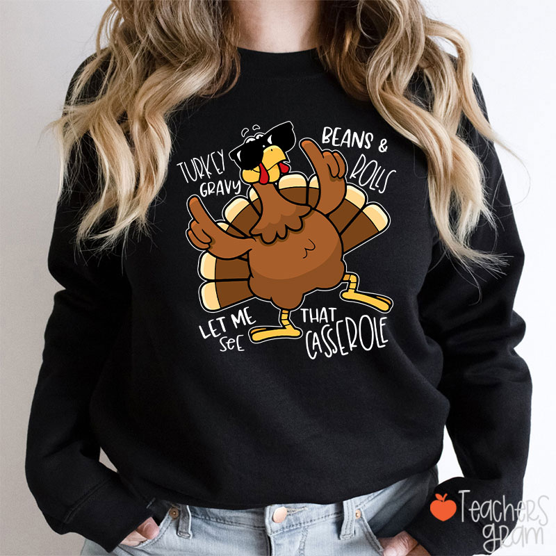 Turkey Gravy Beans Rolls Thanksgiving  Teacher Sweatshirt