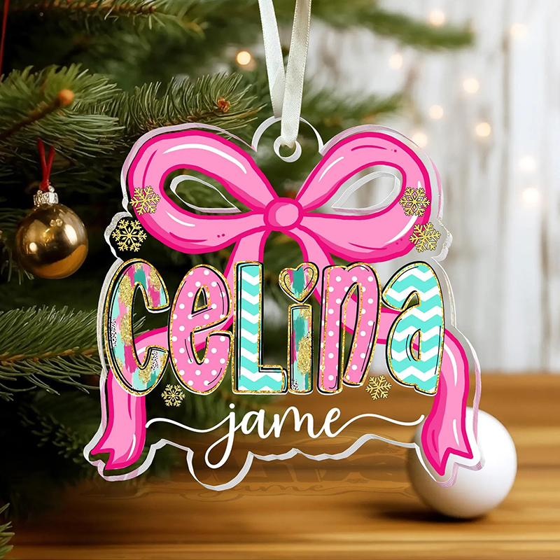 Personalized Name Bow Snowflake Teacher Ceramic Christmas Ornament