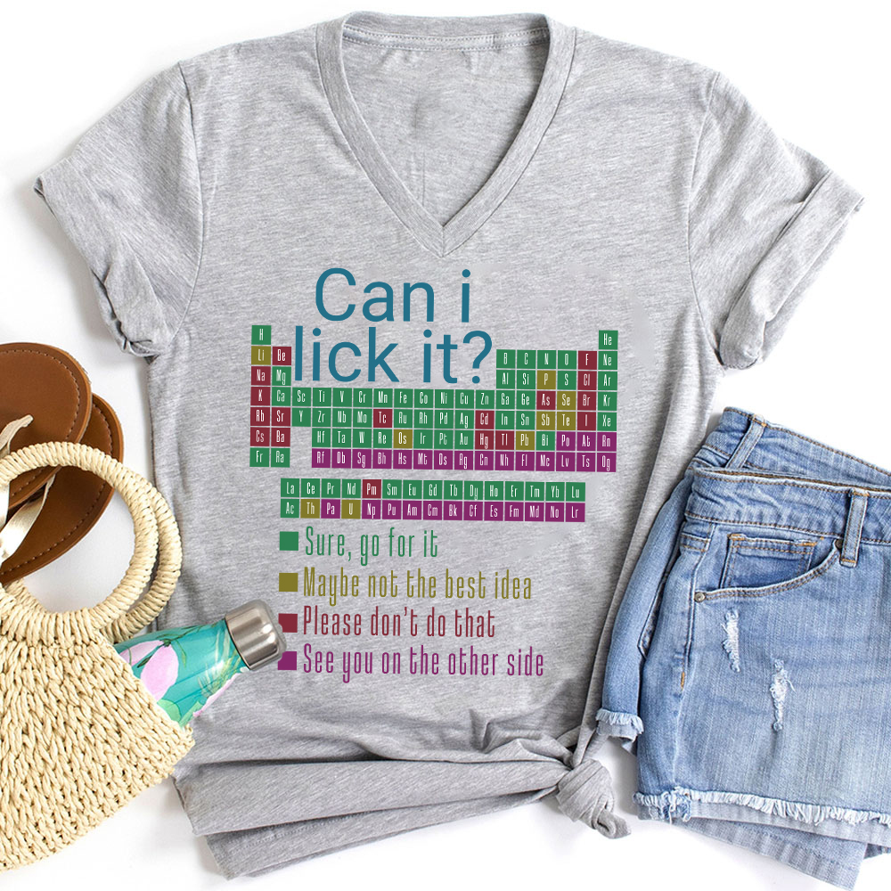 Can I Lick It Funny Science Teacher Female V-Neck T-Shirt