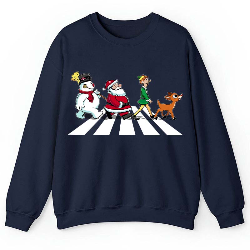 Santa Claus And His Friends Crossing The Road Teacher Sweatshirt