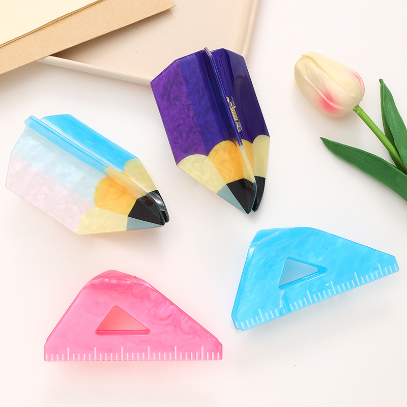 Pencil Triangle Ruler Hair Clips