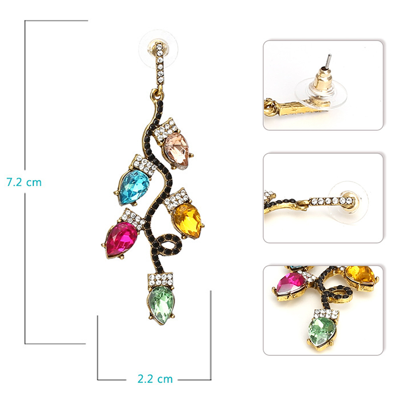 Rhinestone Colorful Light Bulb Teacher Metal Earrings