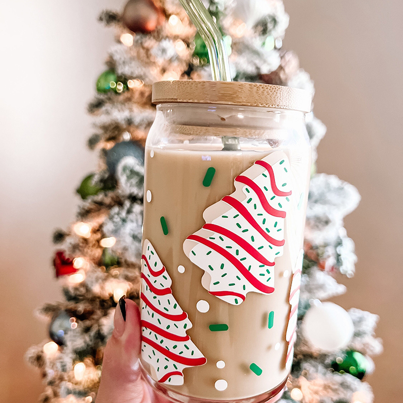 Christmas Tree Cake Glass Can Teacher Tumbler