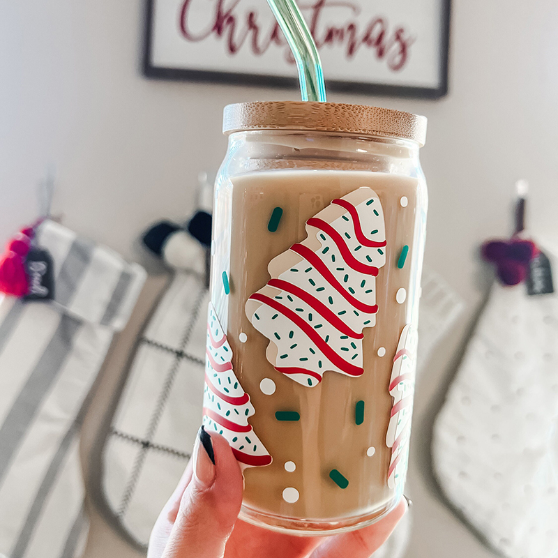 Christmas Tree Cake Glass Can Teacher Tumbler