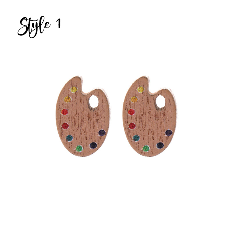 Cute Smiley Apple Drawing Board Wooden Earrings