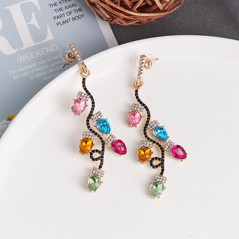 Rhinestone Colorful Light Bulb Teacher Metal Earrings
