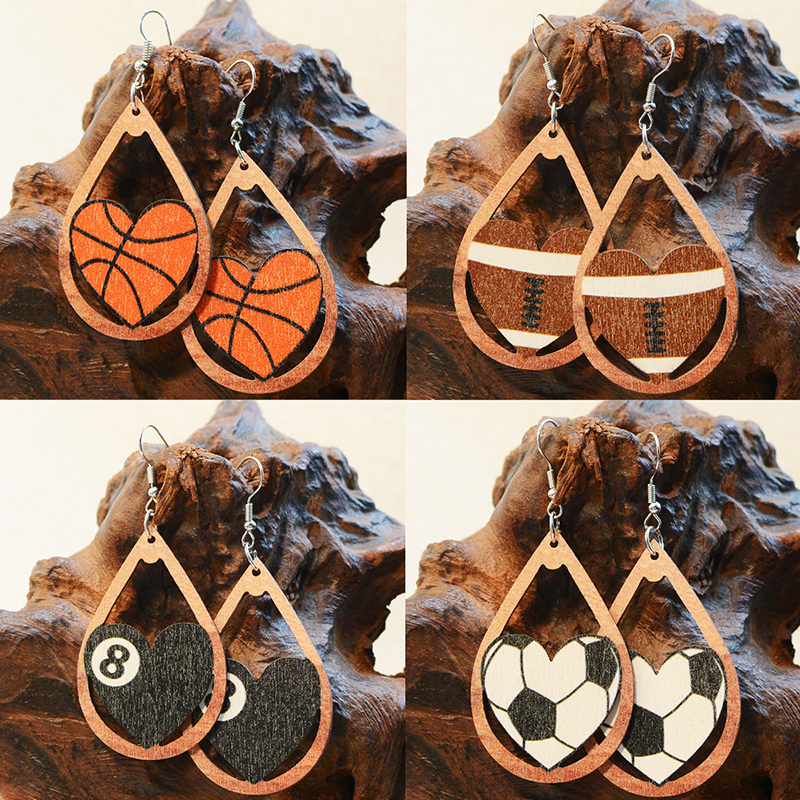 Ball Heart Wooden Earrings