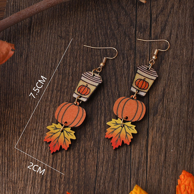 Pumpkin Maple Leaf Coffee Teacher Wood Earrings