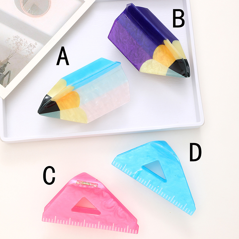 Pencil Triangle Ruler Hair Clips