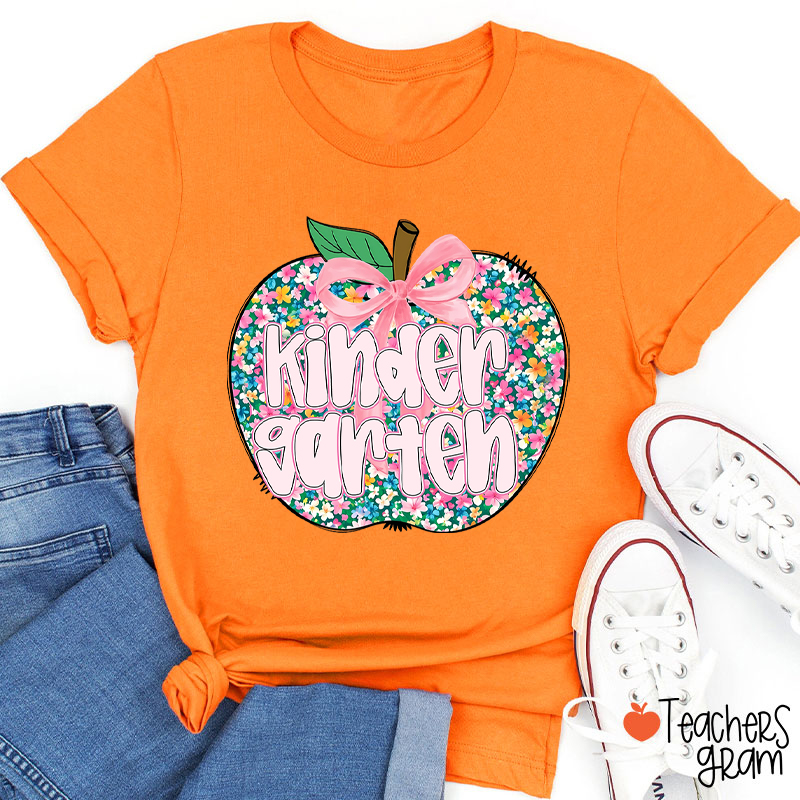 Personalized Grade Flowers Apple Teacher T-Shirt