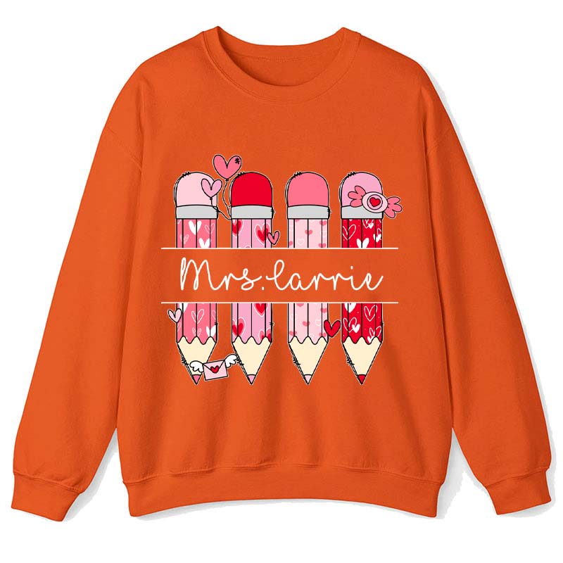 Personalized Pink Pencil Name Teacher Sweatshirt