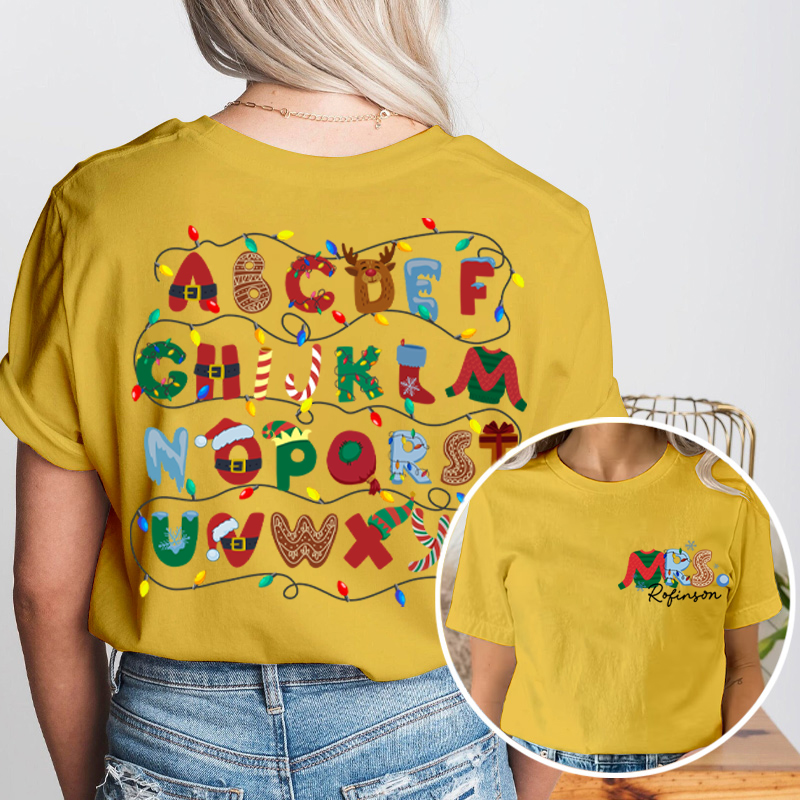 Personalized Alphabet Christmas Teacher T-Shirt