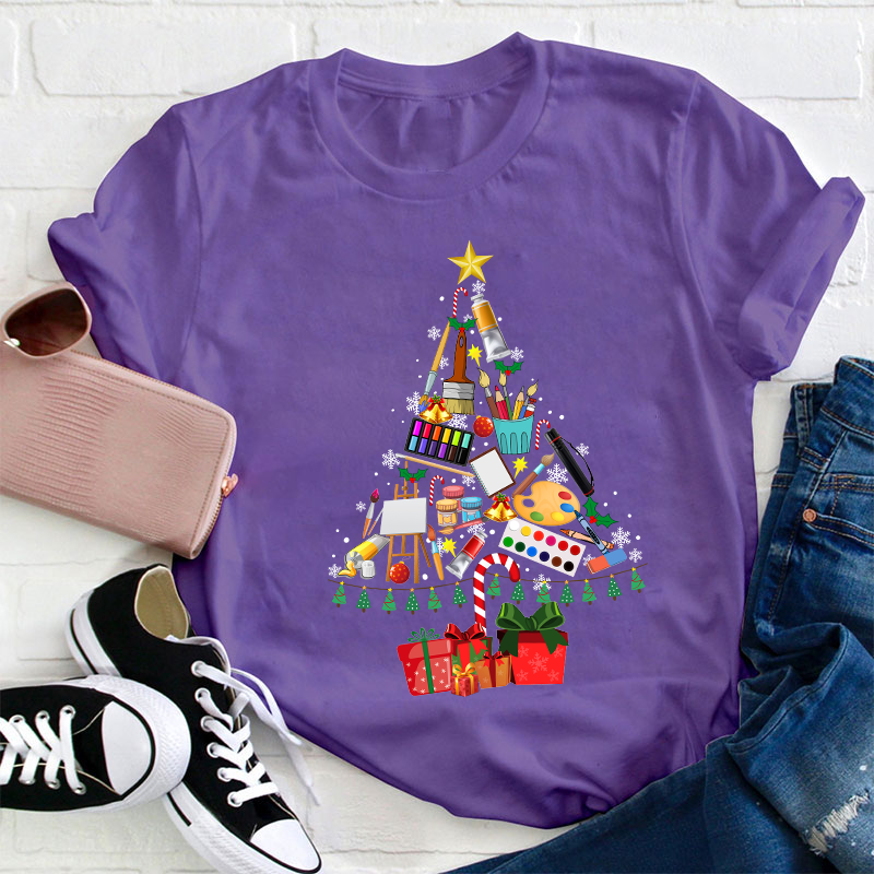 Draw A Christmas Tree Teacher T-Shirt