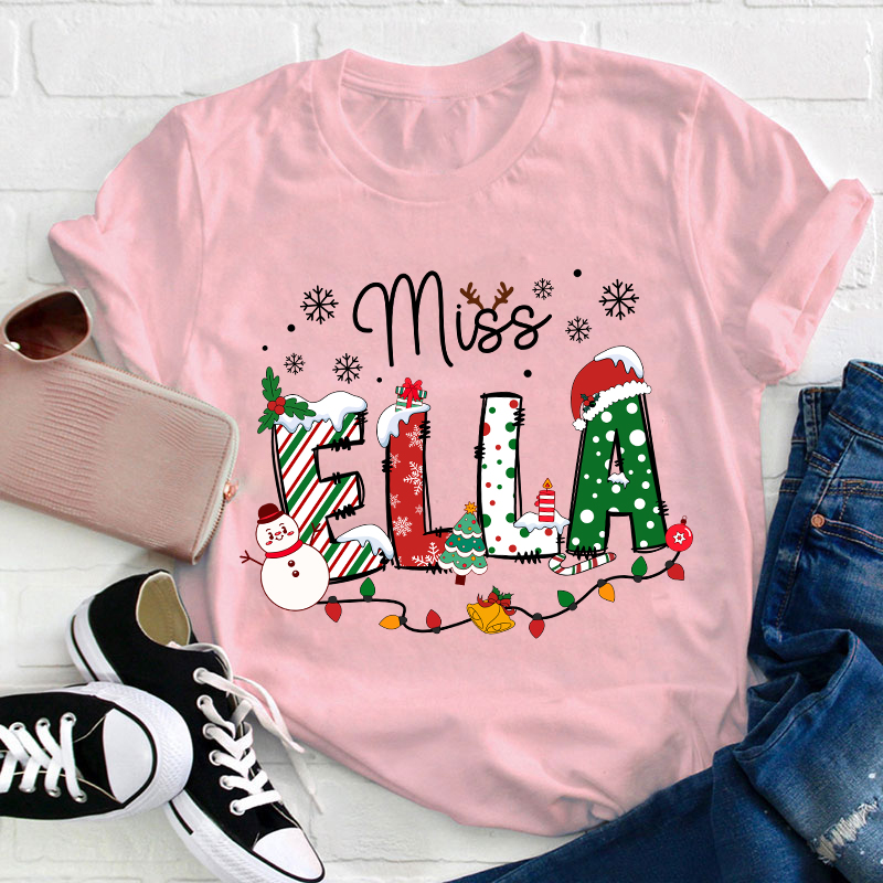 Personalized Name Christmas Crew Teacher T-Shirt