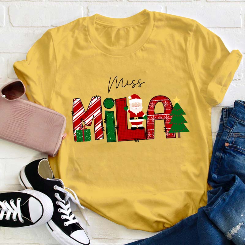 Personalized Name Merry Christmas Teacher T-Shirt
