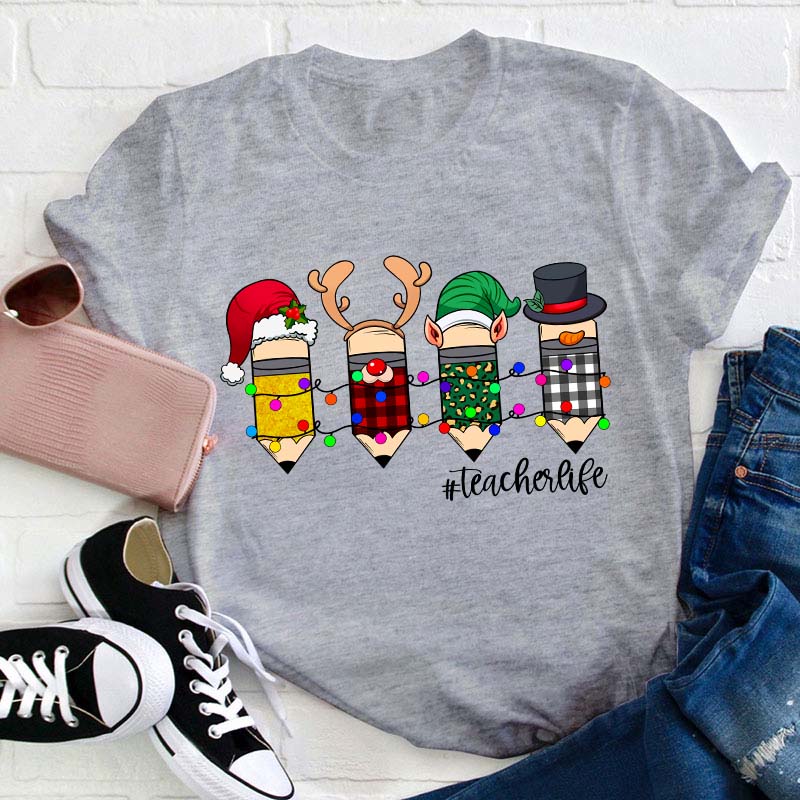 Pencil Christmas Teacher T-Shirt