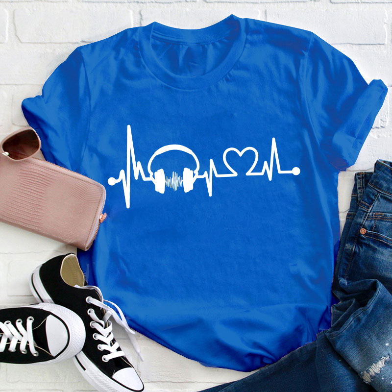 Music Headphones And Heartbeat Teacher T-Shirt