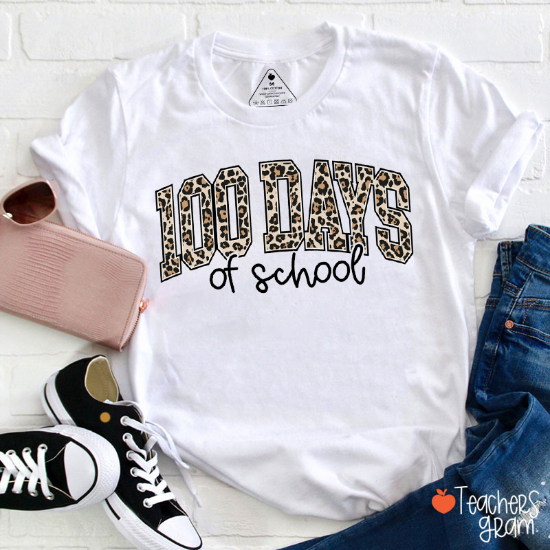 Leopard 100 Days Of School Teacher T-Shirt