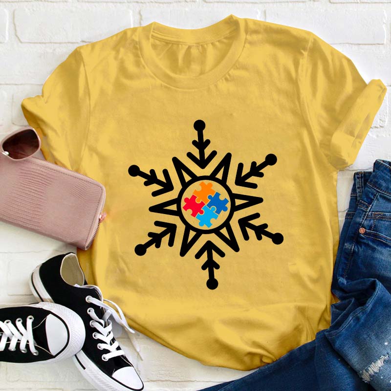 Autism Awareness Snowflake Teacher T-Shirt