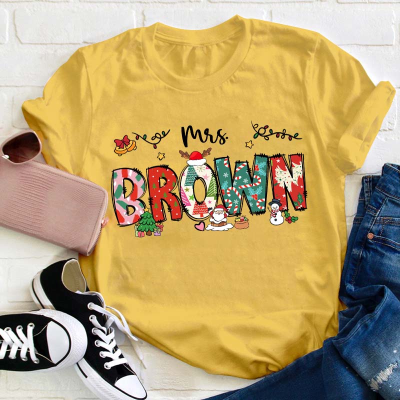 Personalized Christmas Crew Teacher T-Shirt