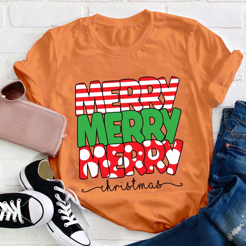 Merry Merry Merry Christmas Teacher T-Shirt