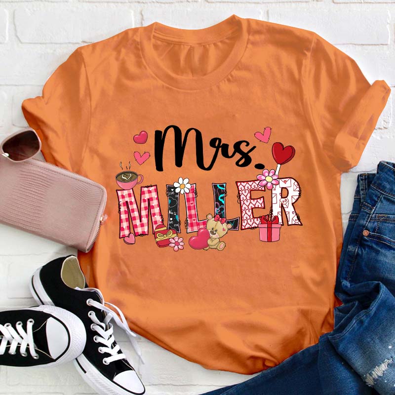 Personalized Valentine Vibe Teacher T-Shirt