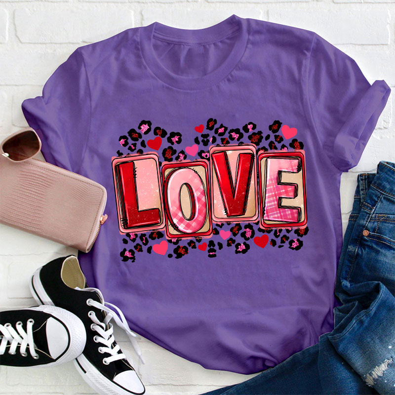 Pink Leopard Love Teacher T-Shirt