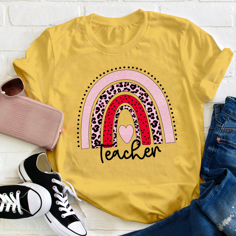 Personalized Pink Rainbow Teacher T-Shirt