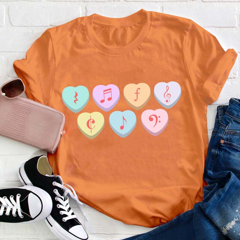 Music Note Heart Candy Teacher T-Shirt