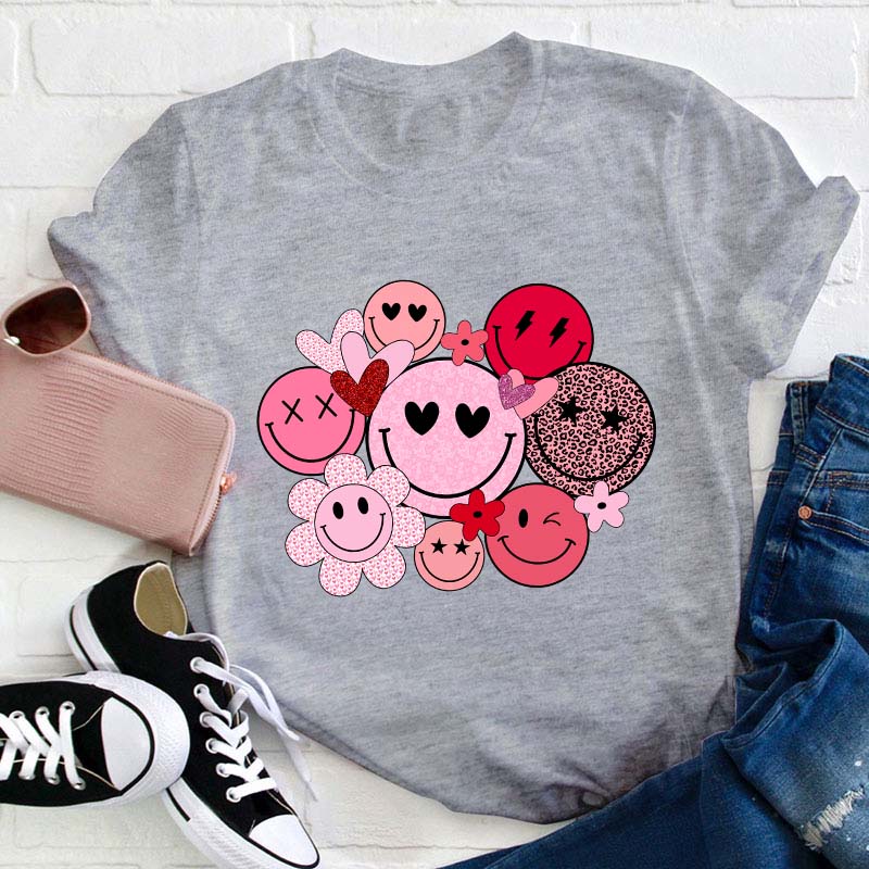 Valentines Smiley Faces Teacher T-Shirt