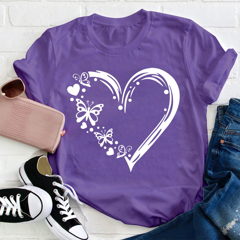 Valentine Heart With Butterfly Teacher T-Shirt