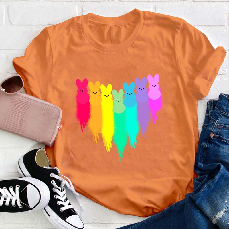 Colorful Easter Peeps Heart Teacher T-Shirt