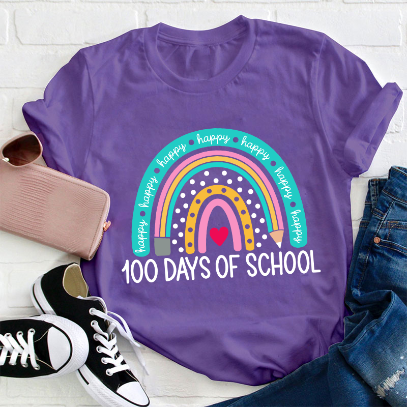 Happy 100 Days Of School Rainbow Teacher T-Shirt