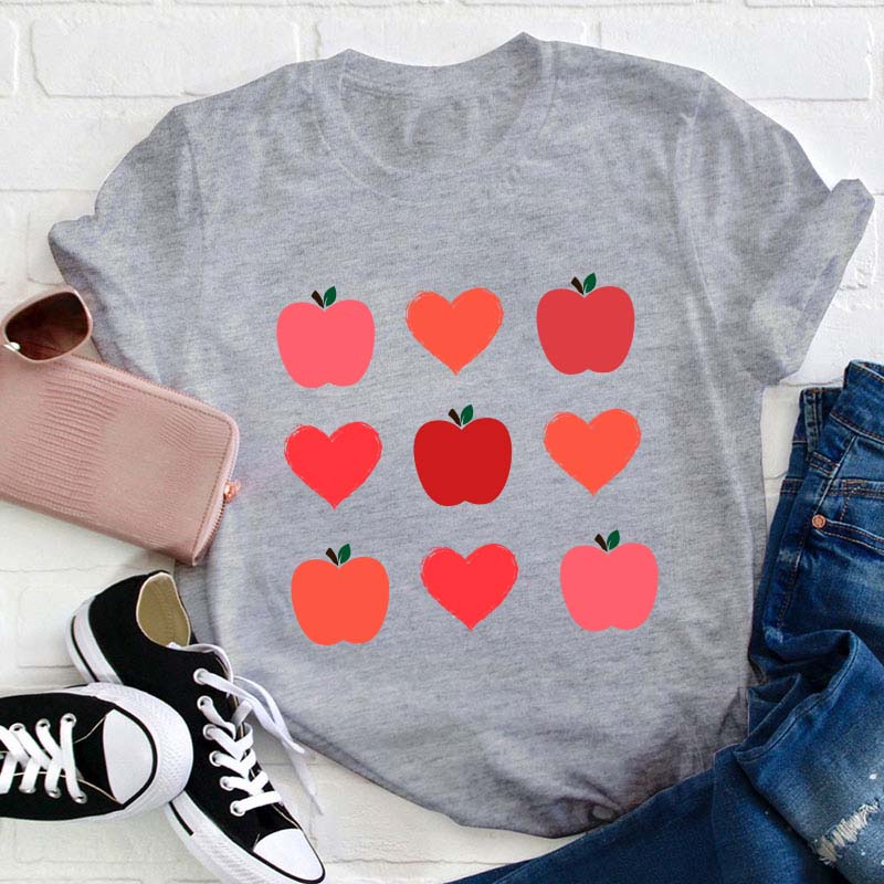 Apple Heart Valentines Day Teacher T-Shirt