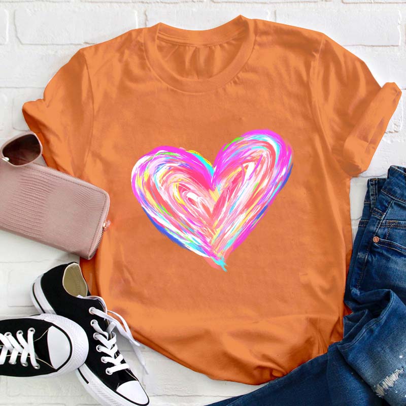 Colorful Rainbow Heart Teacher T-Shirt