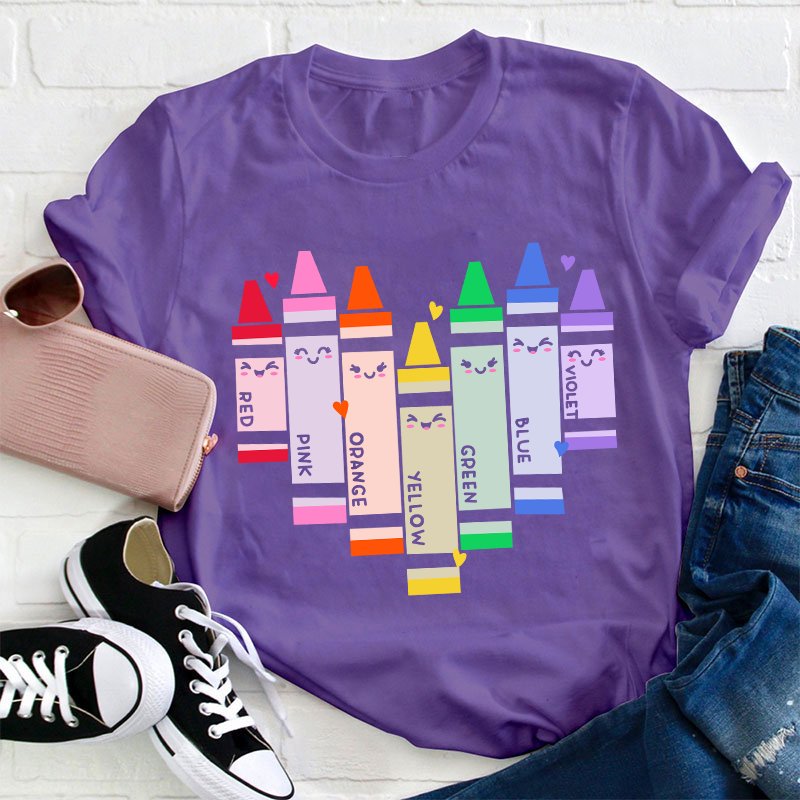 Colorful Crayons Heart Teacher T-Shirt