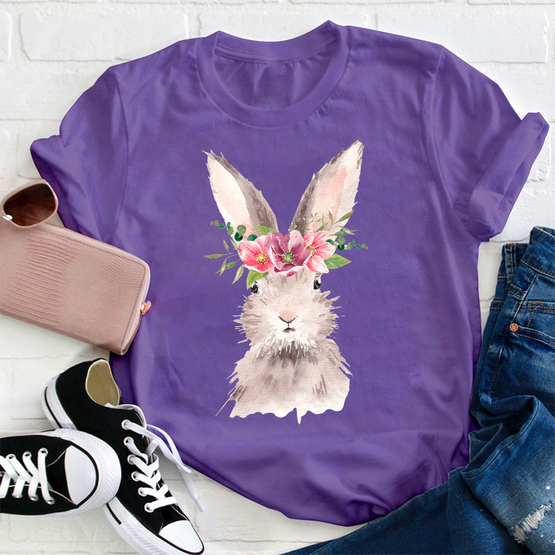 Beautiful Watercolor Bunny Teacher T-Shirt
