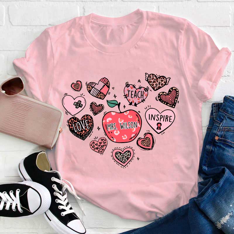 Personalized Teach Love Inspire Heart Teacher T-Shirt
