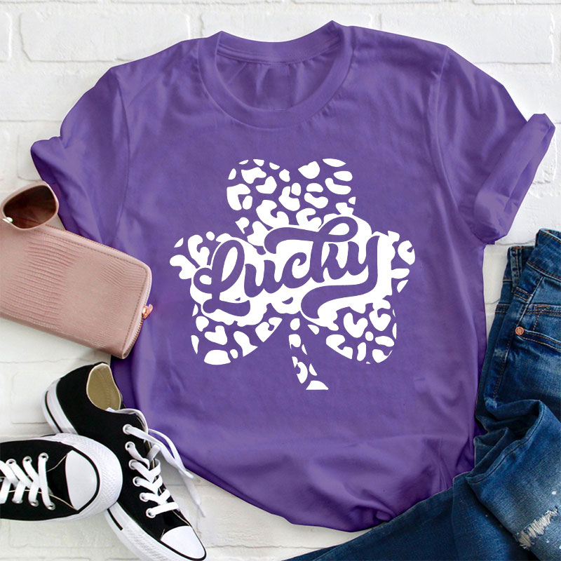 Lucky Leopard Clover Teacher T-Shirt