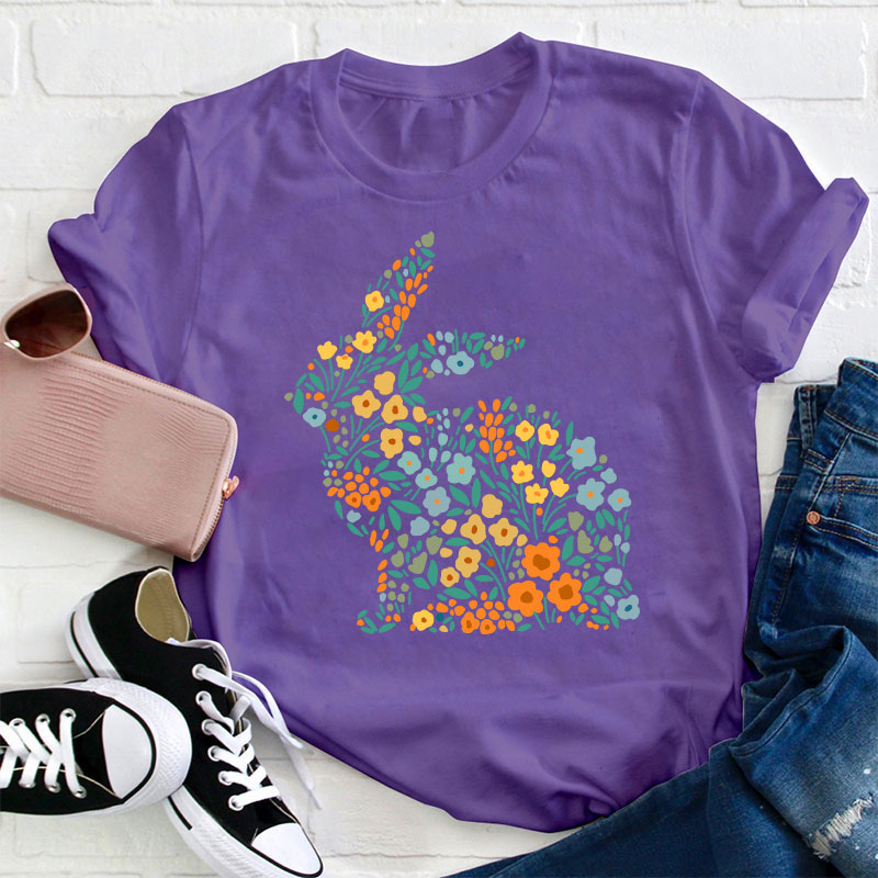 Floral Bunny Teacher T-Shirt