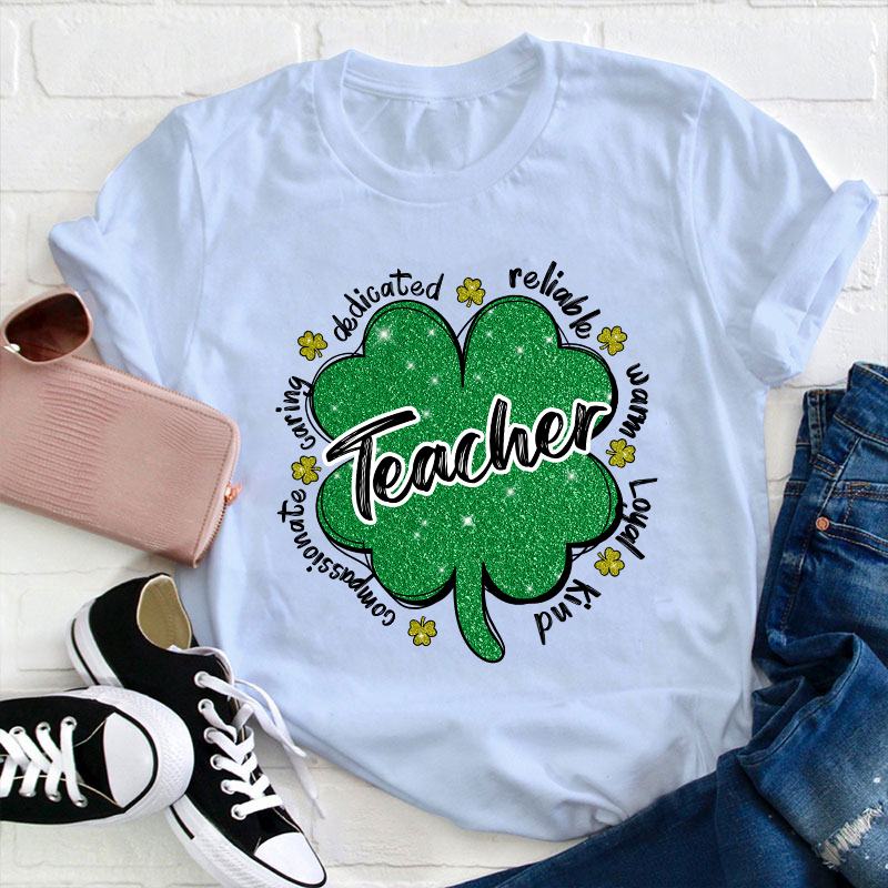 Glitter Motivate Shamrock Teacher T-Shirt