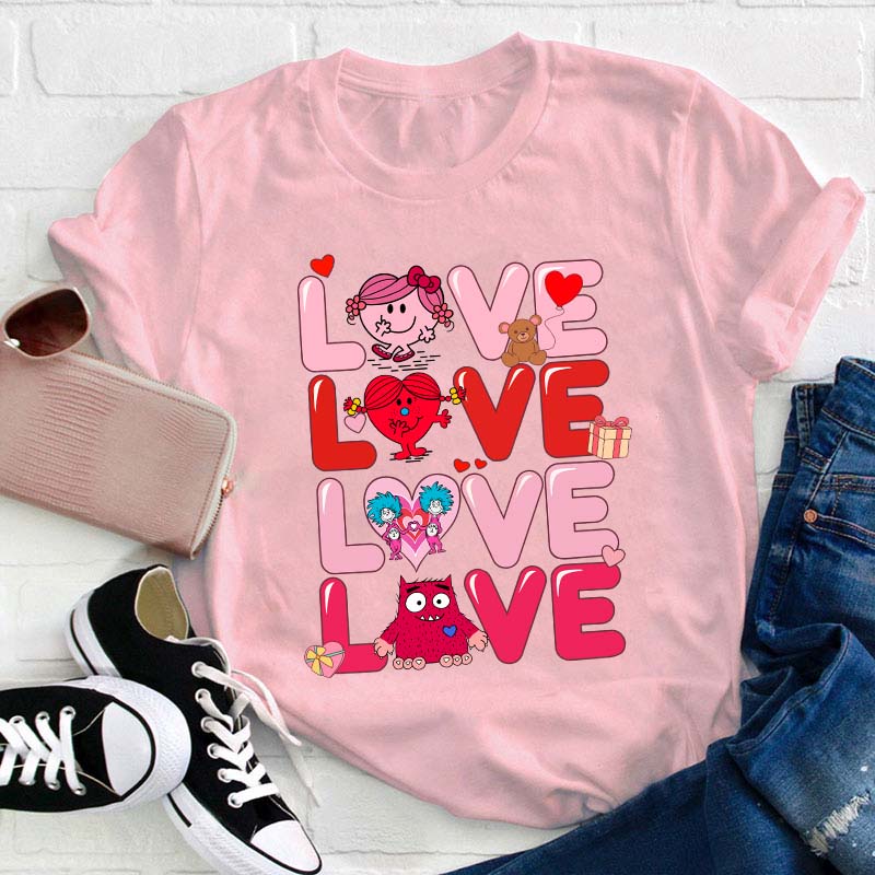 Love Cartoon Characters Teacher T-Shirt