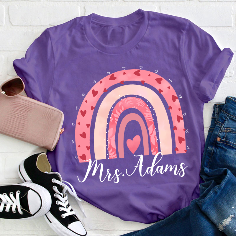 Personalized Pink Rainbow Name Teacher T-Shirt