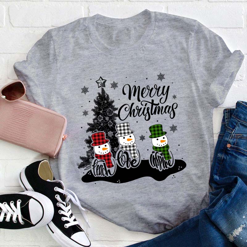 Merry Christmas Teach Love Inspire Teacher T-Shirt
