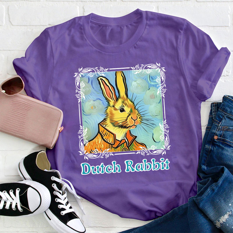 Easter Bunny Portrait In Oil Painting Style Teacher T-Shirt