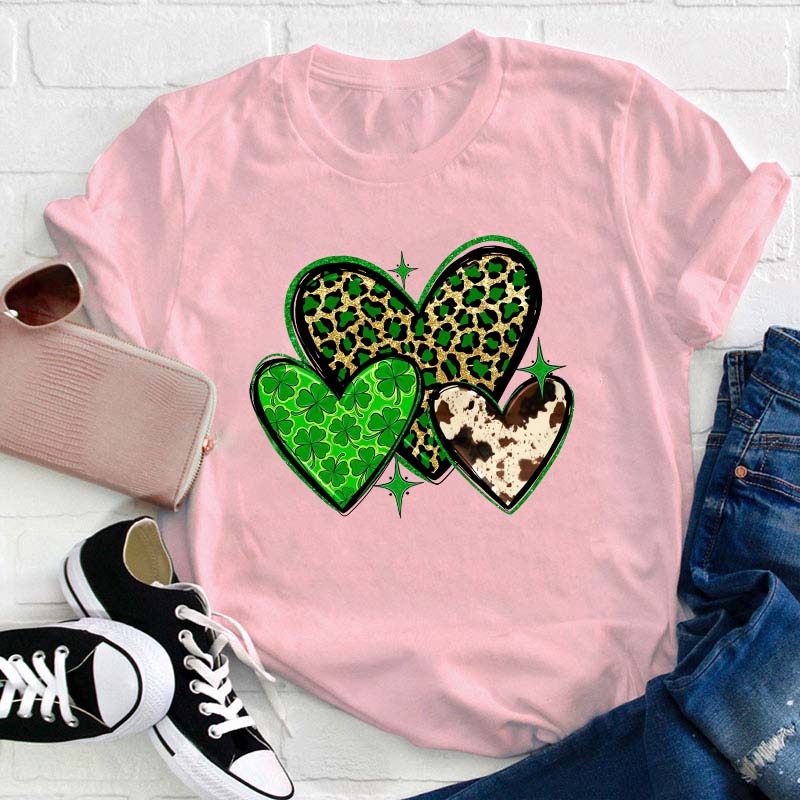 St.Patricks Leopard Heart Teacher T-Shirt