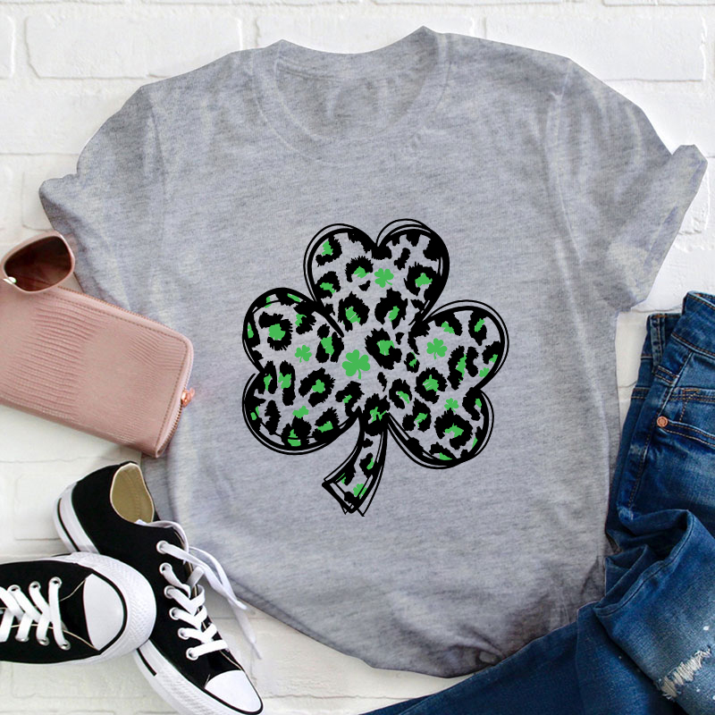 Green Leopard Clover Teacher T-Shirt