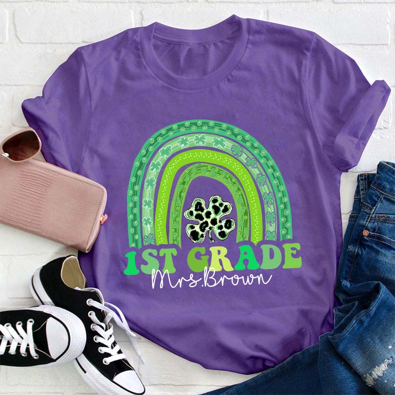 Personalized Name Shamrock Rainbow Teacher T-Shirt